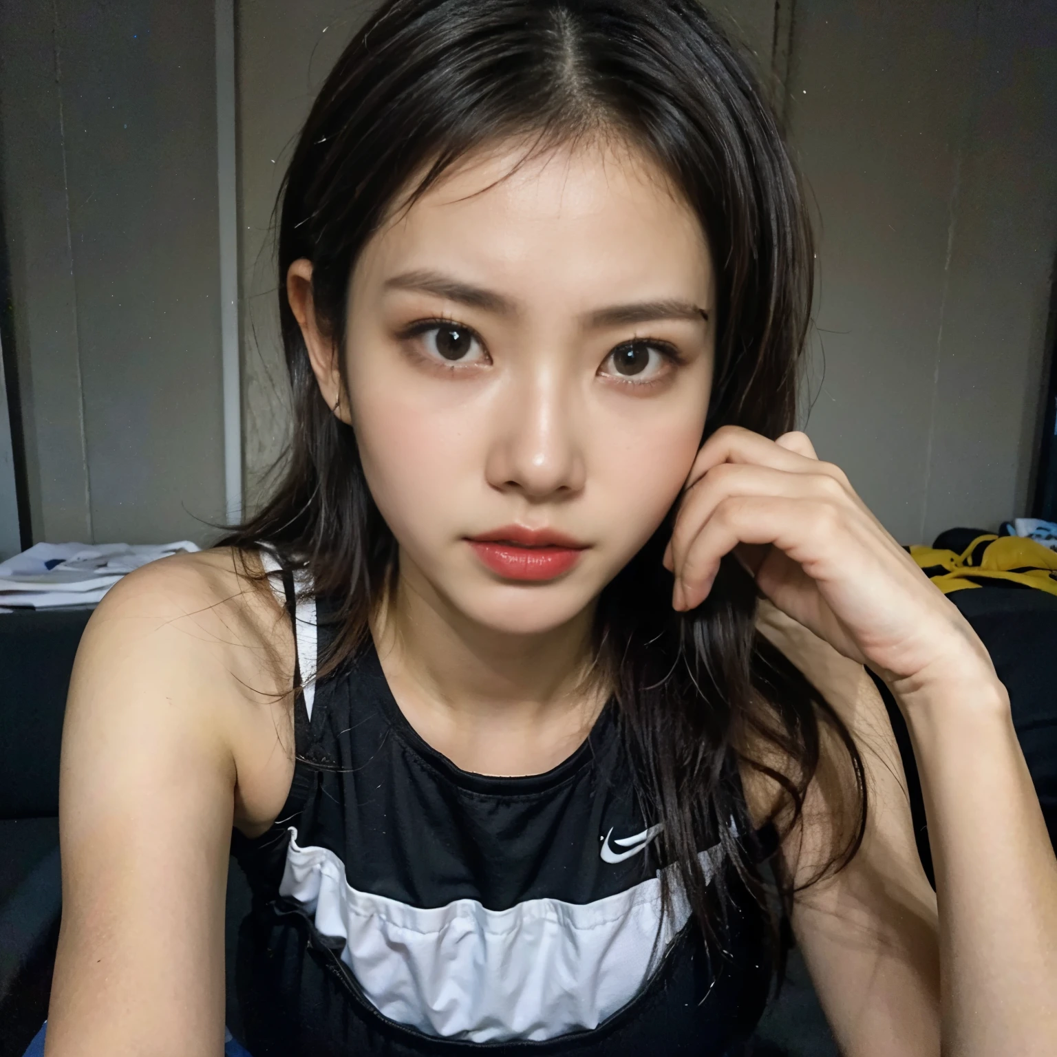 A young and extremely beautiful female marathon runner、Painful expression、Sweat、race
