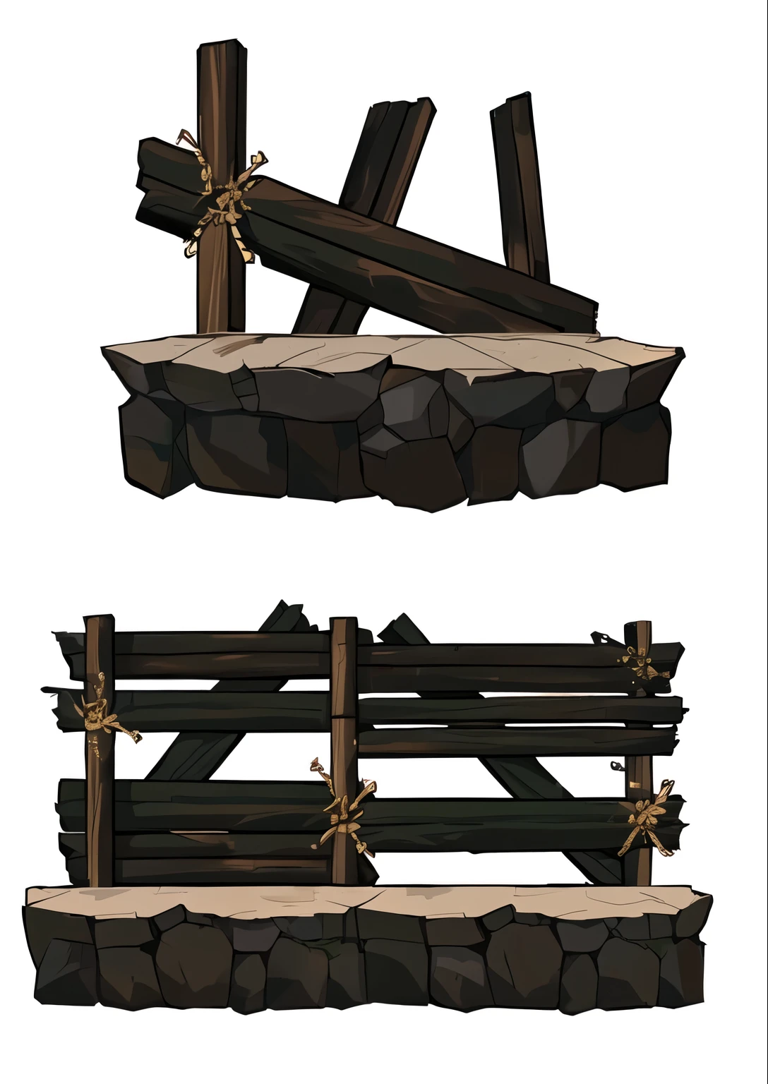 um close de uma estrutura de madeira com uma corda no topo, 2d ativo do jogo, ativo do jogo, ativo do jogos, 2 d ativo do jogos, seperated ativo do jogo, cercas detalhadas e muros de pedra, mobile ativo do jogo, video ativo do jogos, pintado como uma arte conceitual de jogo, recurso de ambiente de jogo de RPG, videoativo do jogo, design de ambiente de jogo 2 d, arte do jogo 2D