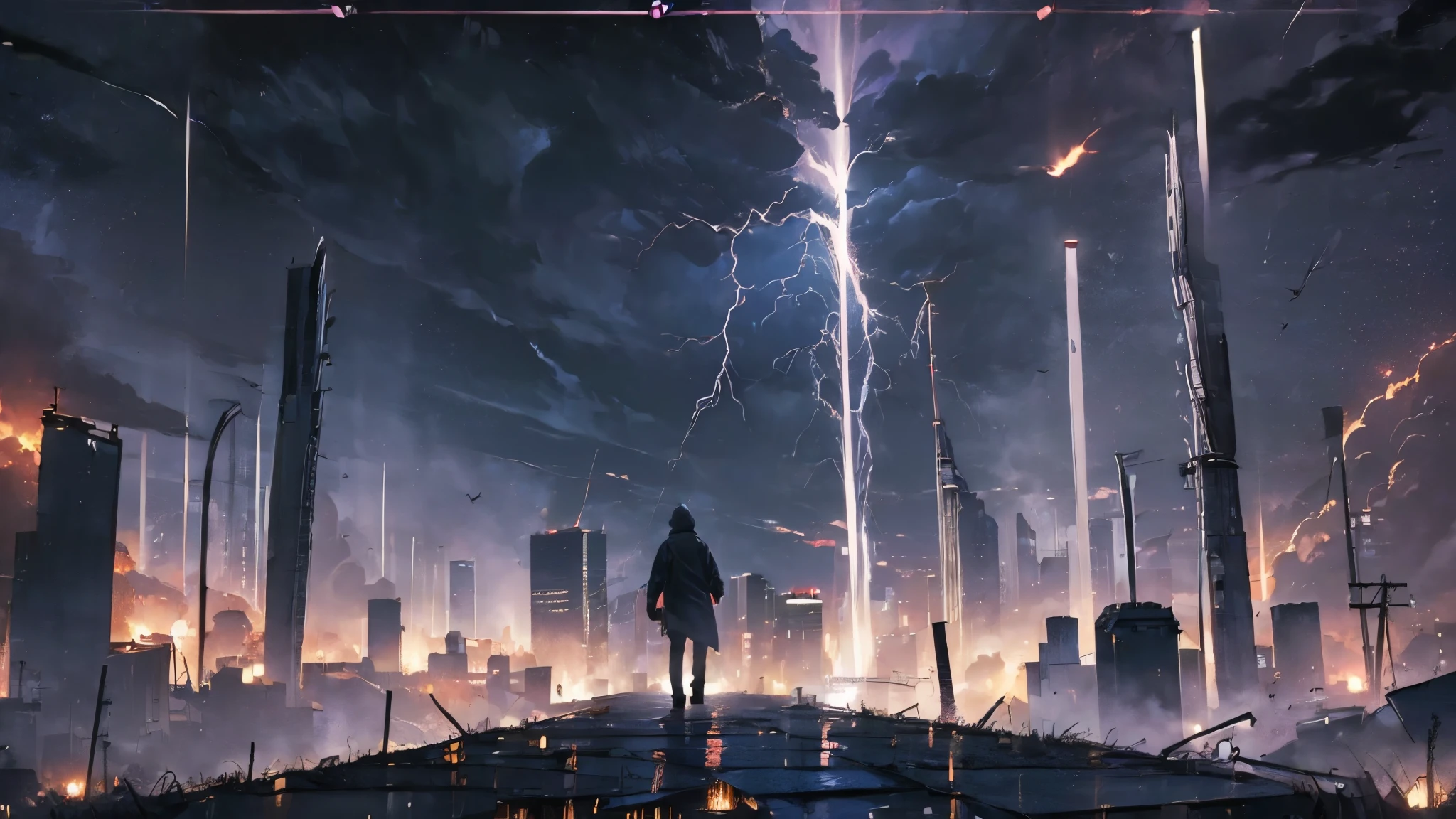 ((background only:2)),Best quality,8k、night、thunder、downpour、earthquake、disaster,tornado.dark atmosphere,depressive,shortage々Cool atmosphere、(flying evil monsters:1.2),goblins,