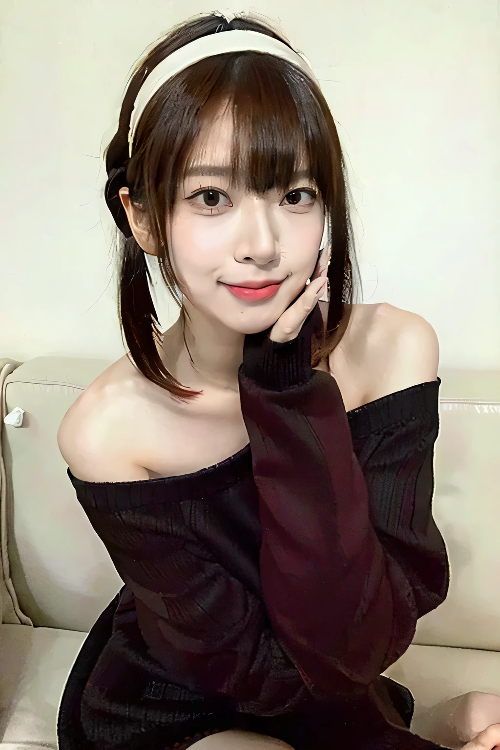 (8k、RAW photo、highest quality、masterpiece:1.2)、(realistic、Photoreal)、1 girl, open legs:1.5,micro skirt,((from below:1.5,smile)),show me panty, small breasts , narrow waist,narrow leags,yor_briar, 1girl, sitting on the sofa, seductive pose, ((portrait, front view, looking at viewer, eye contact)), jewelry, ((white hairband, twintails, sidelocks)), dark hair, (red off-shoulder sweater dress), (red sweater), (off shoulder, bare shoulders), long sleeves, black pantyhose, brown boots, collarbone, detailed face, pale skin,fine textured skin,
(best quality,masterpiece:1.2),(realistic,photo-realistic:1.4), high resolution,ultra-high detailed,extremely detailed,finely detaied,intricate,extremely delicate and beautiful,official art,CG unity 8k wallpaper,absurdres,huge filesize,beautiful detailed girl, sweet girl, cinematic lighting, ray tracing,
indoors, living room, apartment, in England,