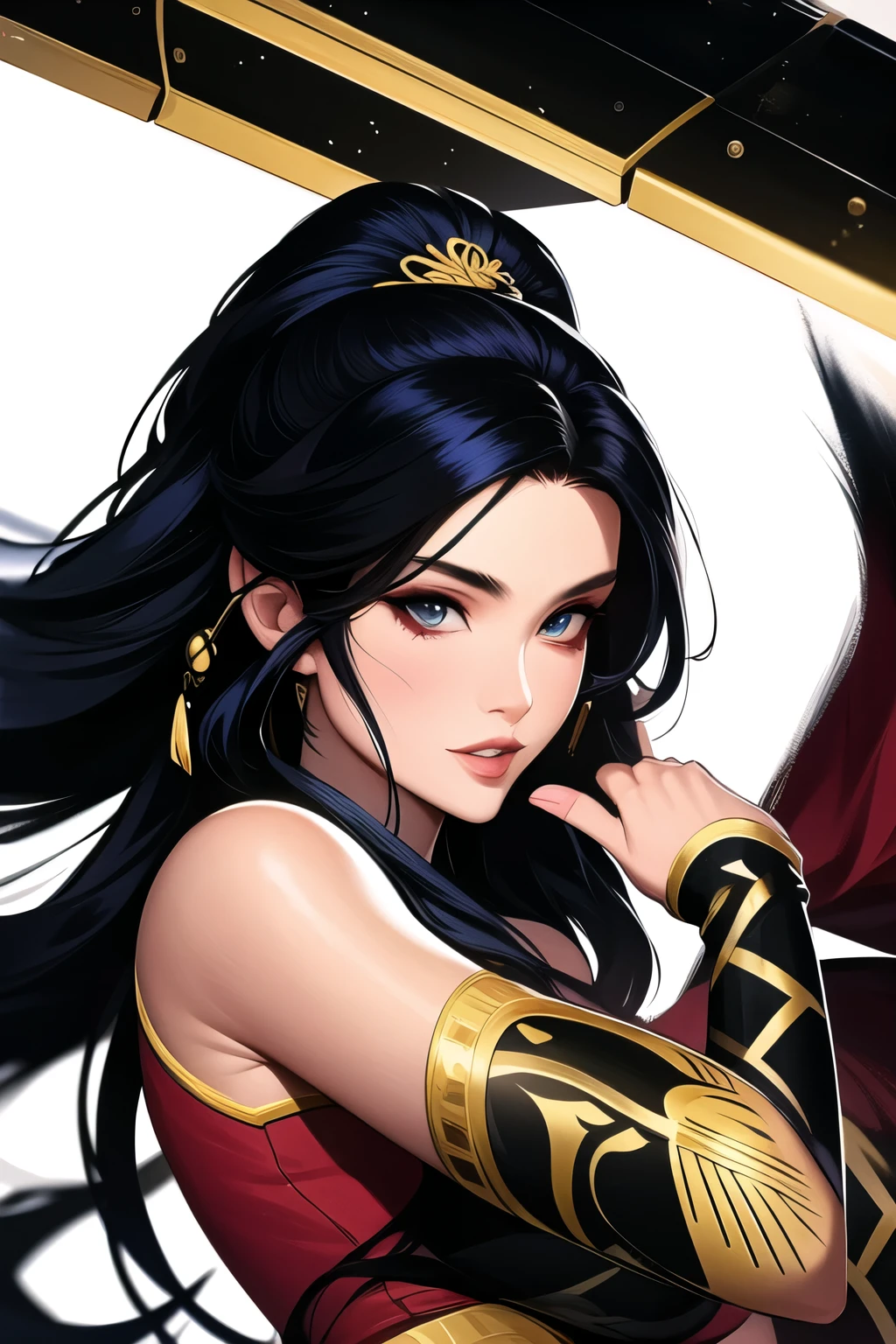 (masterpiece, best quality:1.2), ink Wuxia,blacklight, solo,upper body,long hair,lips