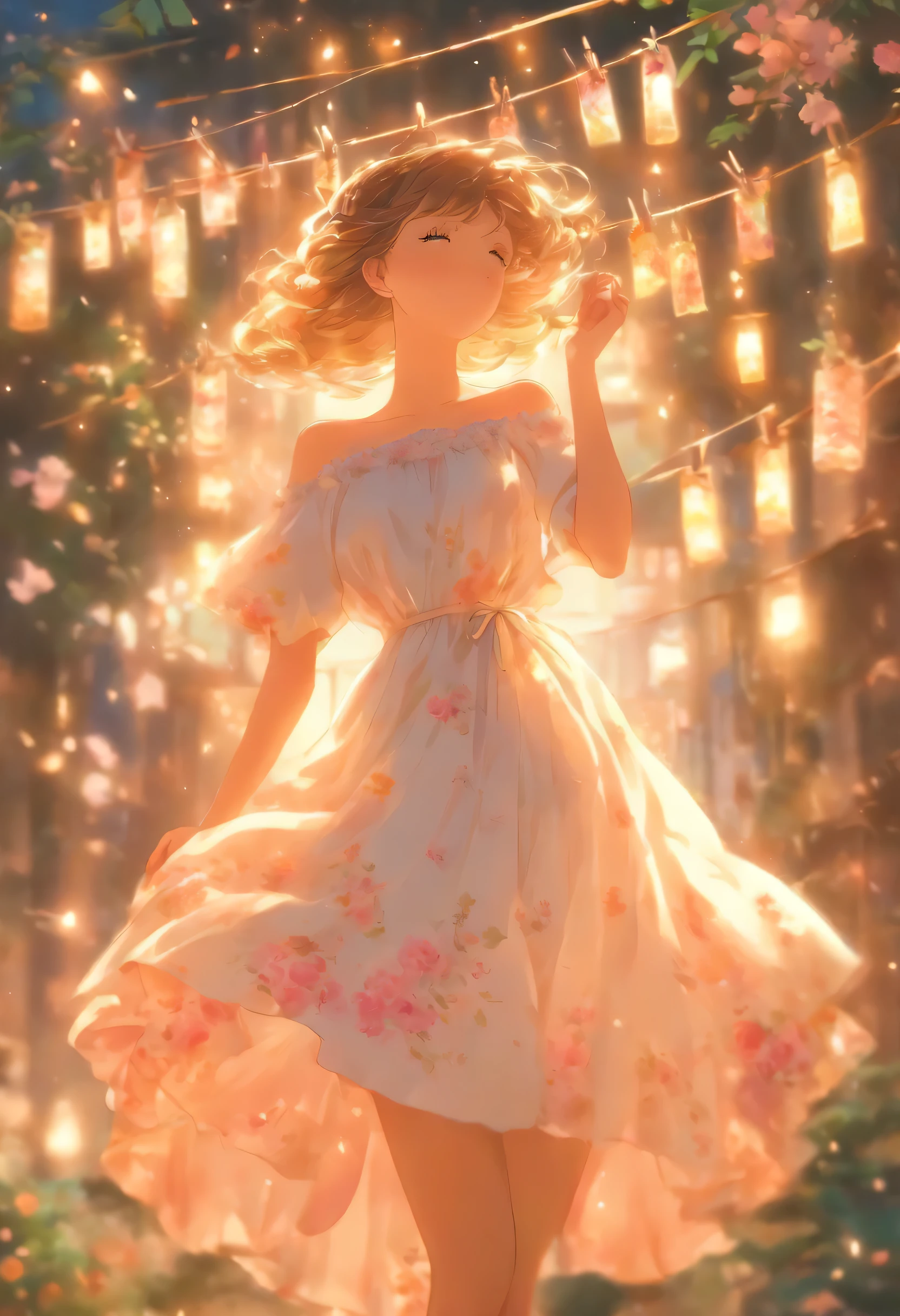 A woman in a white dress is hanging a white dress on a clothesline, Romantic Dress, Wearing a long floral dress, Floral Dress, dressed in a Floral Dress, loose fitting dress, Wearing a pink floral gown, wearing in a Summer Dresses, Wearing a dress, Bae Suzy, Woman in a sparkling floral dress, Feminine girly dress, Summer Dresses, wearing a loose fitting dress, Wearing a dress