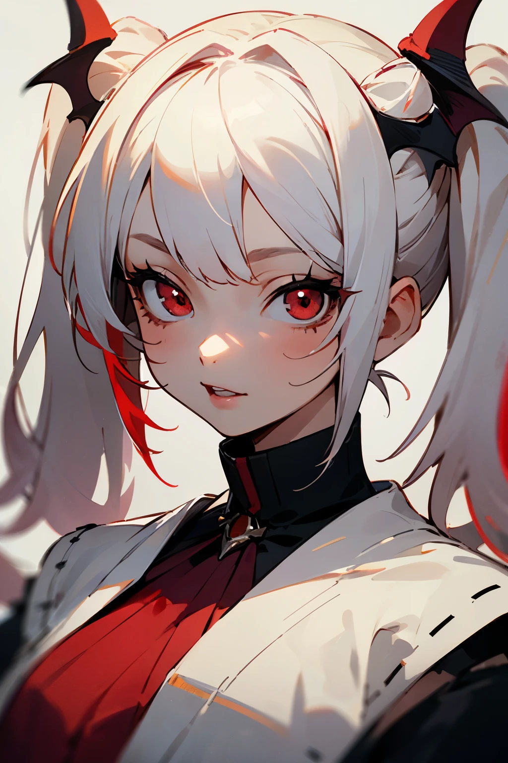 ((best quality)), ((Masterpiece)), (details), perfect face,anime girl, 
twintail, red white hair, vampire, cute girl, red eyes