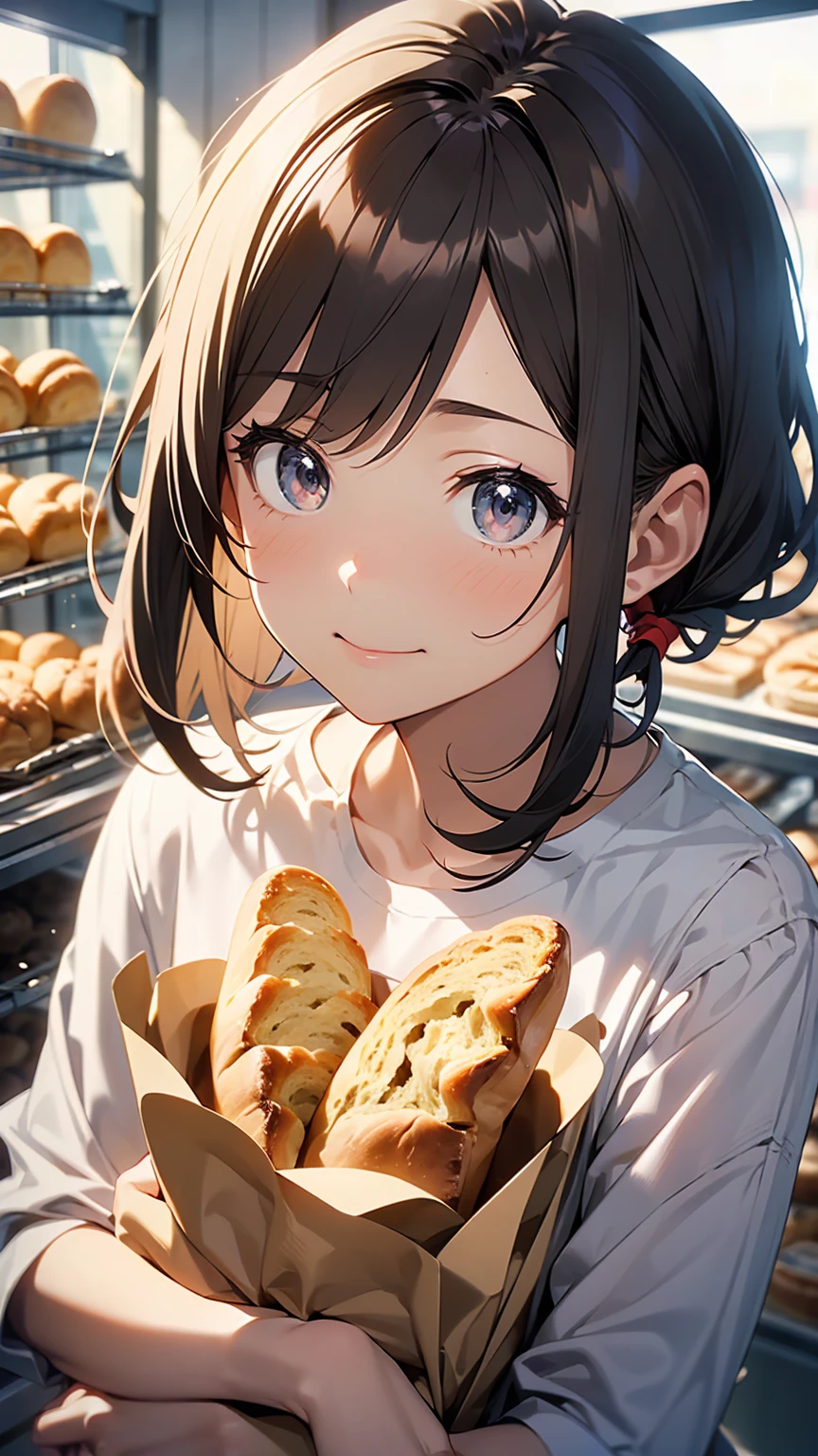 Masterpiece、((The inside of a bakery famous for its cute clerks and a cute baker、Bread with the face of an anime character、Cute-looking bread is on display.)):1.9、Bread making、Highly detailed background，Realistic，ultra-detailliert，super detailed skin，light glow，Film grain，Expro II，Lens Flare，Sharpen，cinematic shadow