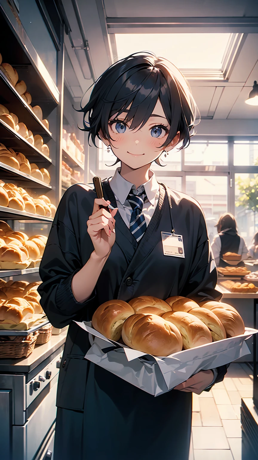 Masterpiece、((The inside of a bakery famous for its cute clerks and a cute baker、Bread with the face of an anime character、Cute-looking bread is on display.)):1.9、Bread making、Highly detailed background,Realistic,ultra-detailliert,super detailed skin,light glow,Film grain,Expro II,Lens Flare,Sharpen,cinematic shadow