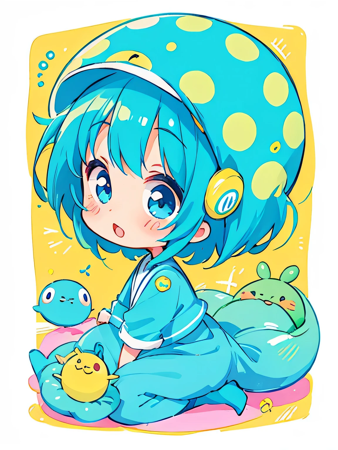 Fujio Akatsuka style, Kawaii Design, The most beautiful girl of all time、Chibi, play together、Cute Aliens