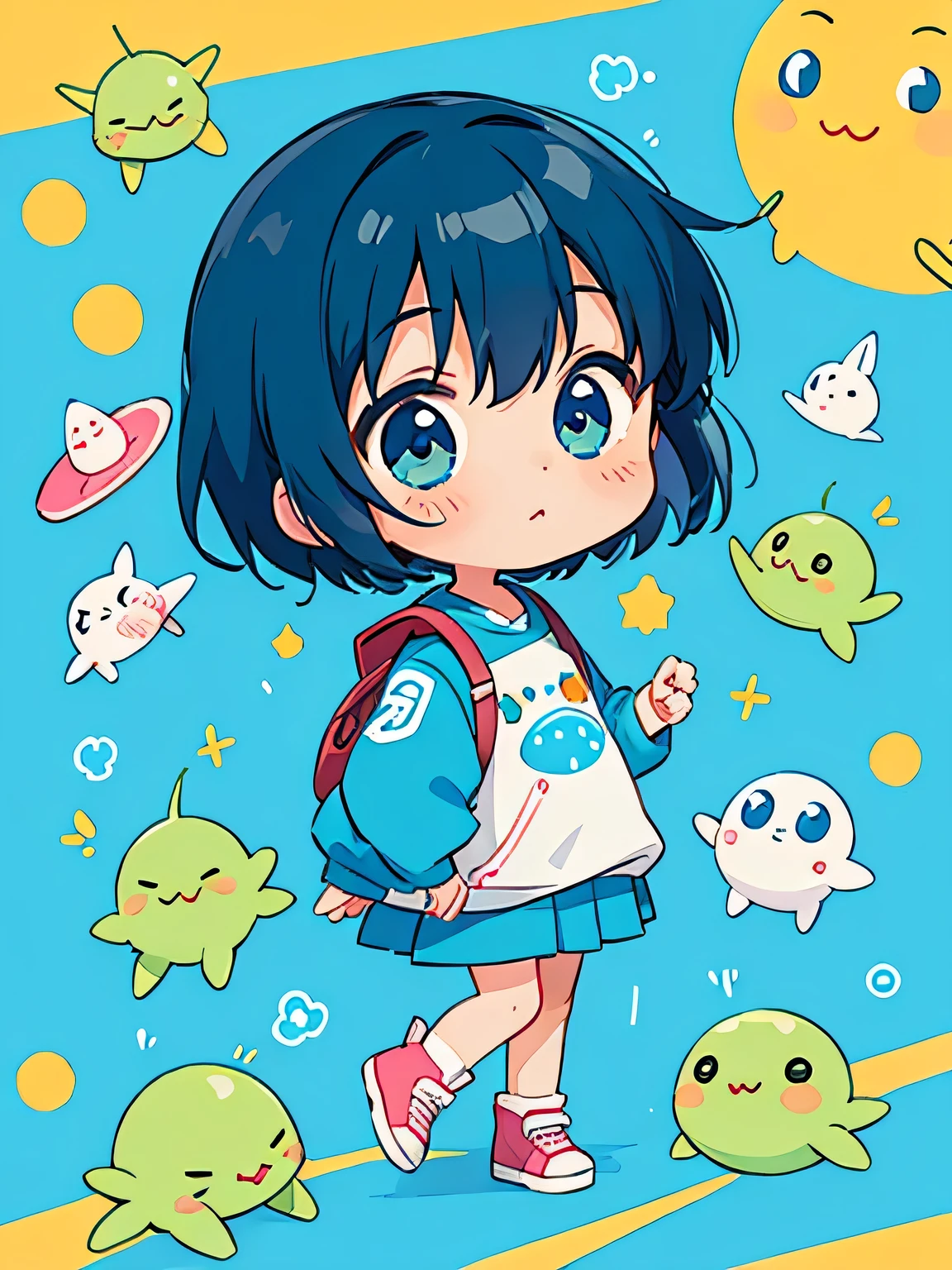 Fujio Akatsuka style, Kawaii Design, The most beautiful girl of all time、Chibi, play together、Cute Aliens