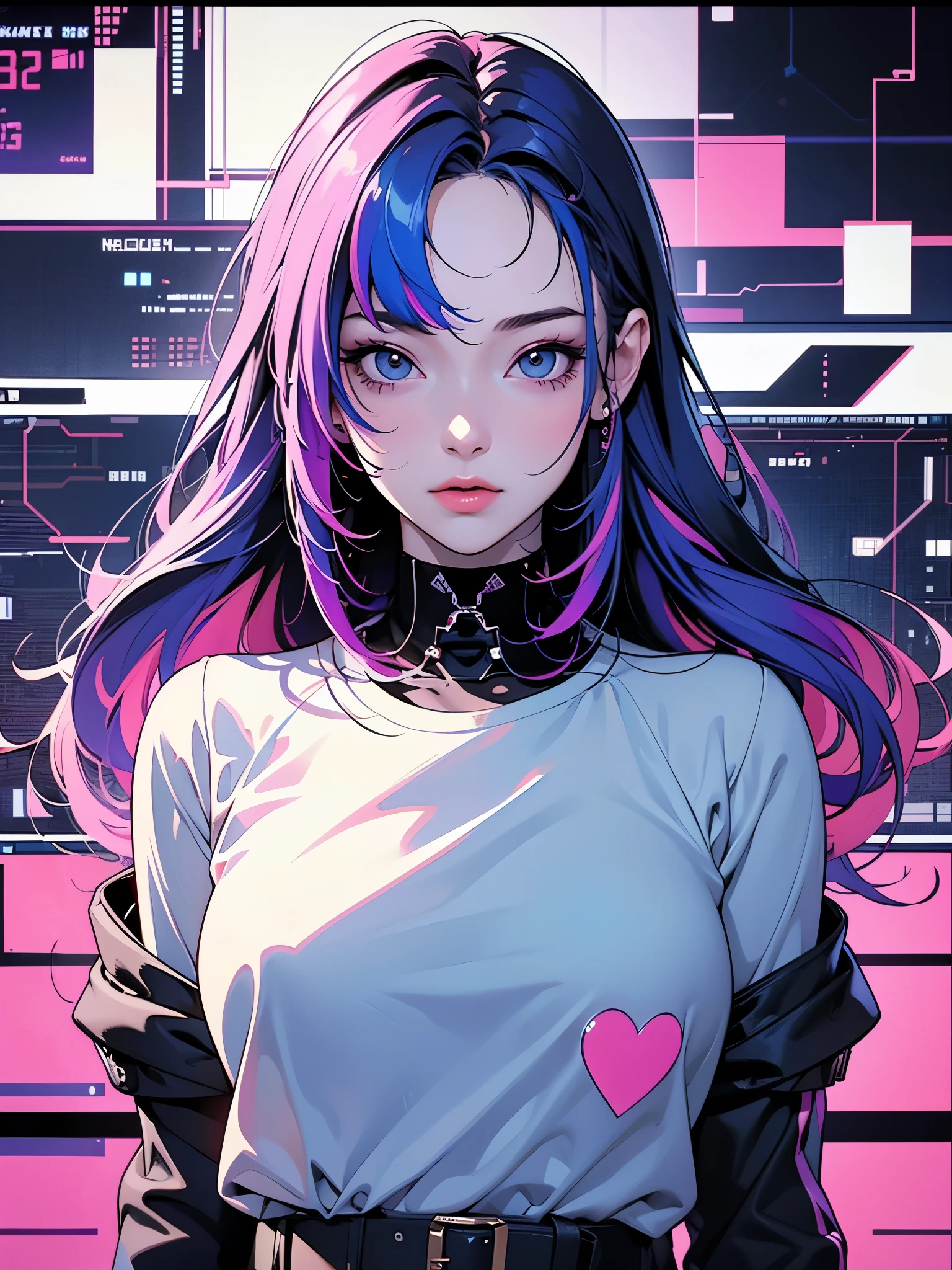 masterpiece, best quality, Ultra Detailed, official art, fair, 1 girl, (glitch art:1.3), (rich and colorful:1.2), Colorful hair, length, Valentine's Day, chocolate, Heart