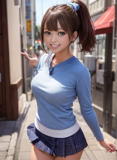 (highest quality:1.3), High resolution, Very detailed, Very detailedな CG Unity 8k 壁紙, Realistic, photo-Realistic, RAW Photos, Beautiful and dense face, White skin, Realistic glistening skin, High-quality fabric, Detailed hair texture, Perfect body, Beautiful Features, Accurate, Anatomically correct, Very detailedな顔と肌の質感、One Girl, cute, ((Brown Hair、ponytail, Deep blue eyes: 1. 2)), Shiny Hair, Thick bangs, ((A smile showing white teeth: 1. 2)), Jersey、Pencil Skirt、White panties peeking out from under the skirt、Black knee socks、((ride a bicycle、Uber eats delivery man:1.1))