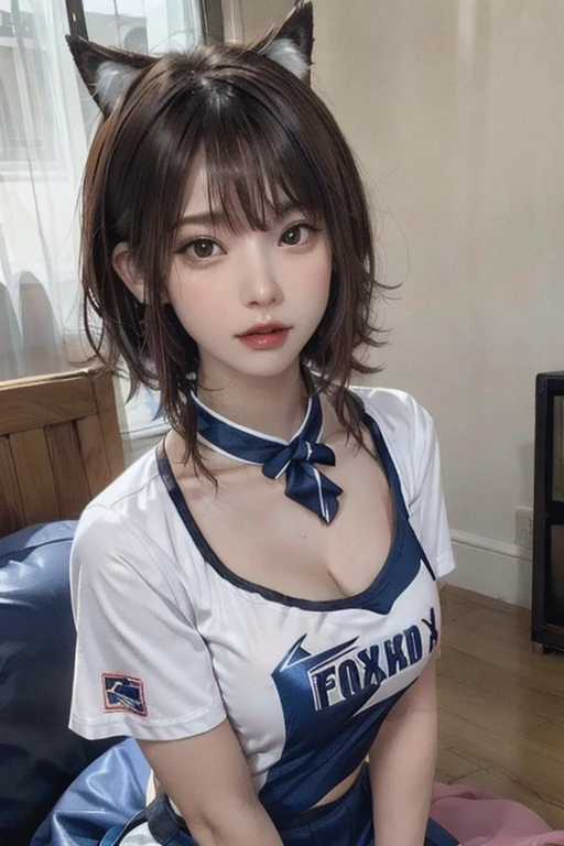 One girl,alone,Cheerleader, Official Art, unity 8k wallpaper, Super detailed, beautiful and aesthetic, beautiful, masterpiece, highest quality,, Fox Witch, Fox Mask Template, Haori, Foxfire spells, Fox Familiar, conversion,