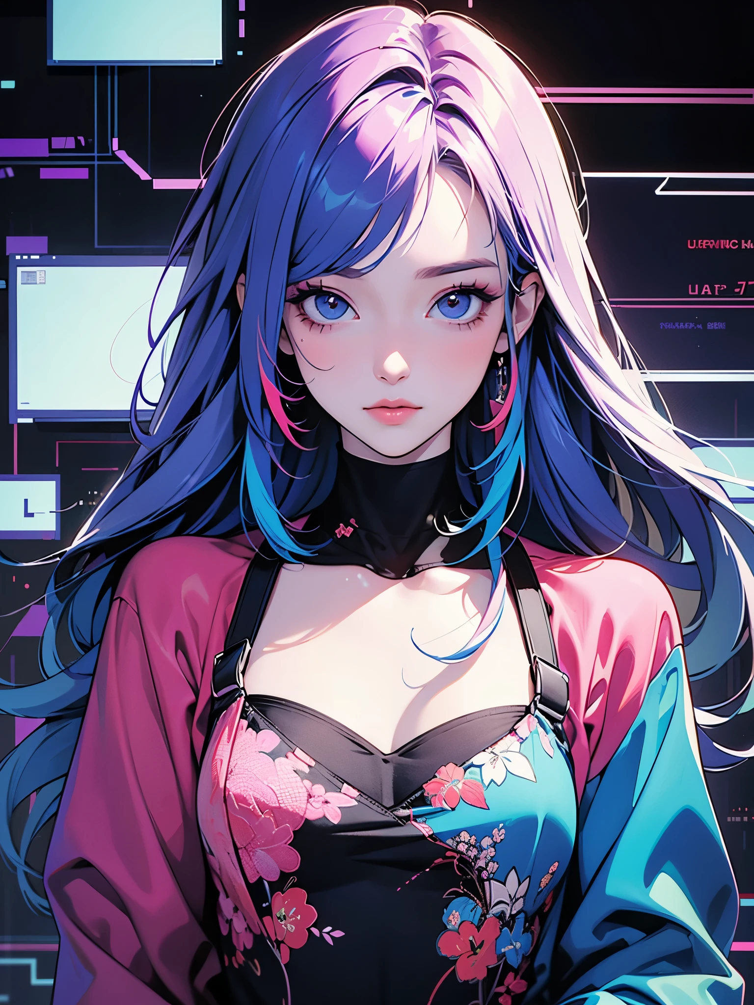 masterpiece, best quality, Ultra Detailed, official art, fair, 1 girl, (glitch art:1.3), (rich and colorful:1.2), Colorful hair, length, Valentine's Day, chocolate, Heart