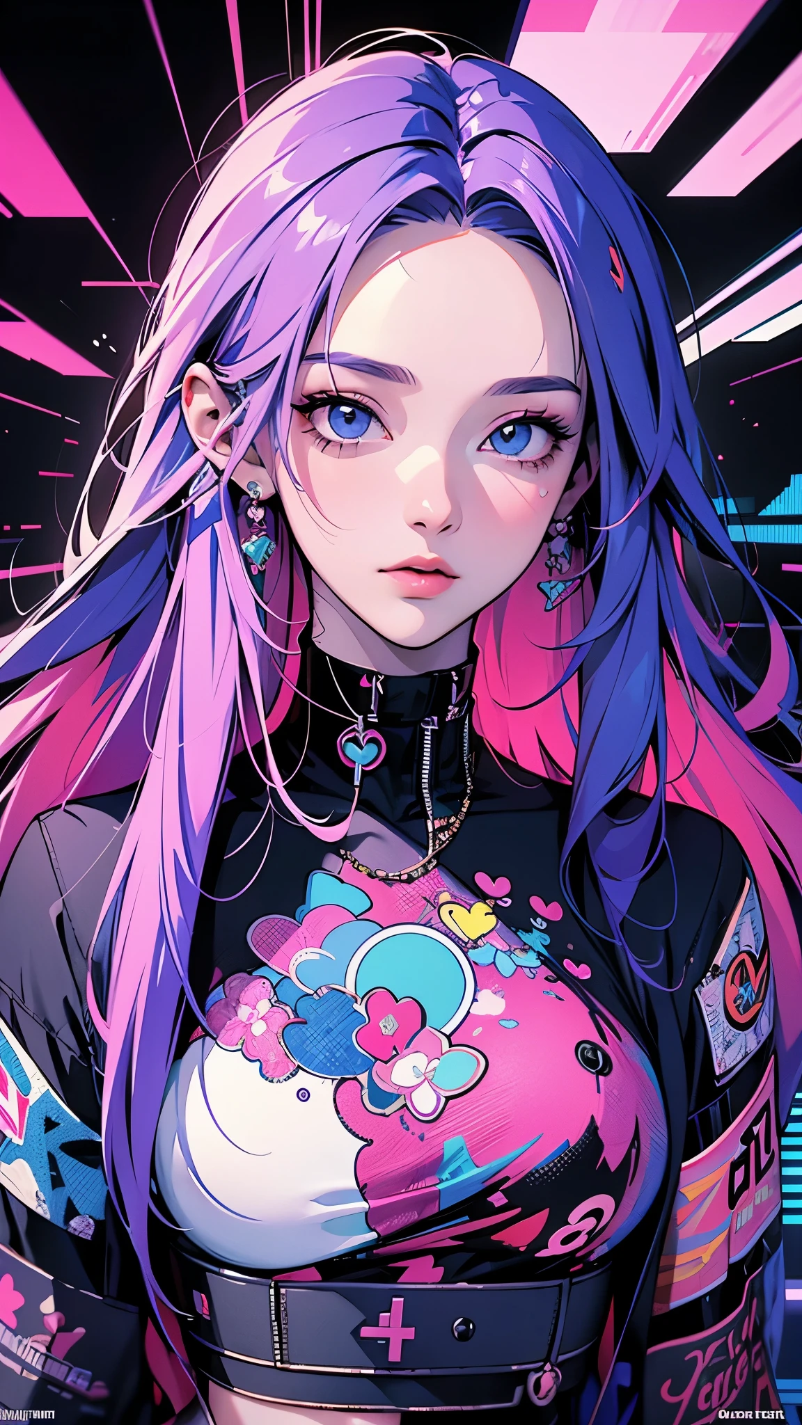 masterpiece, best quality, Ultra Detailed, official art, fair, 1 girl, (glitch art:1.3), (rich and colorful:1.2), Colorful hair, length, Valentine's Day, chocolate, Heart