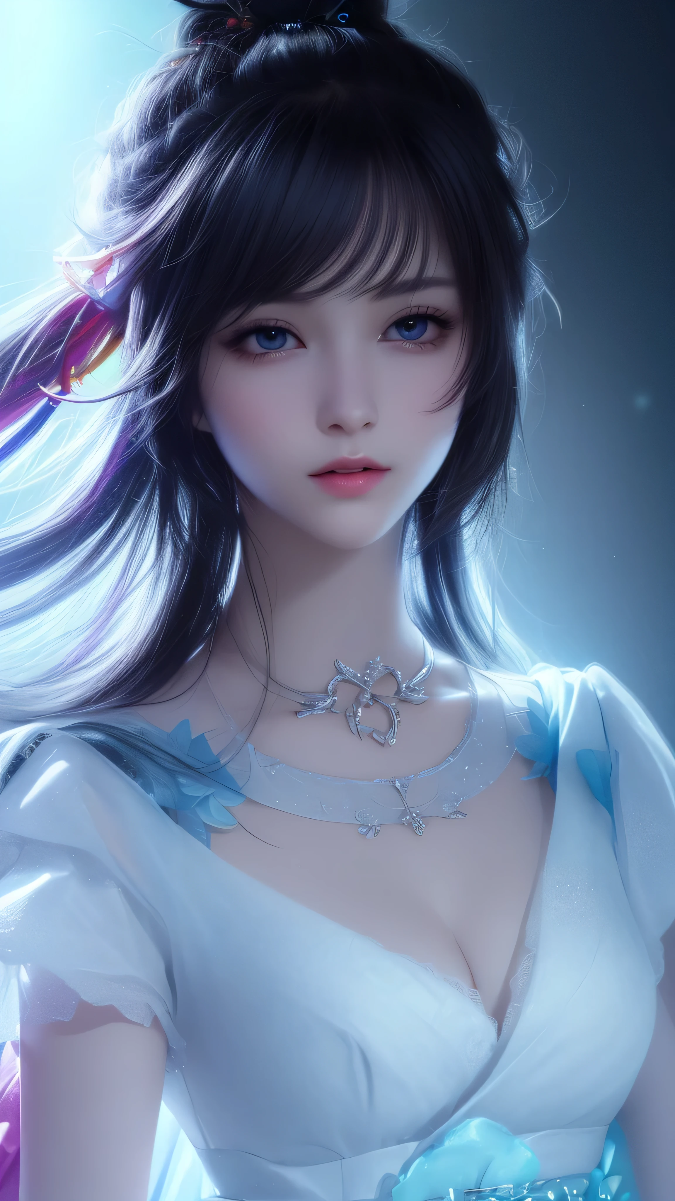 (8k, Raw Photos: 1.2), best quality, illustration, Beautiful painting, 1 female, Pretty Face, Delicate skin, Gorgeous bun, Hair accessories, Hanfu, whole body, High Detail, accent, Color ink painting, Ink splash color, ((((rich and colorful))), lycoris, sketch, Denoising, ink splatter, dramatic, Movie, Particle Effects, Fairy style, White background, Ultra-high resolution, The best shadow, Raw, (HDR) (wallpaper) (Movie lighting) (Clear focus), masterpiece, (Very detailed CG unified 8k wallpaper)