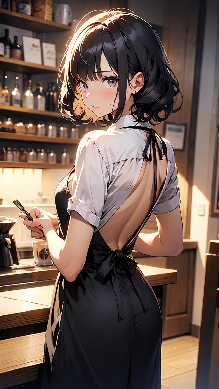 Detailed image, high quality, boy, lyney, cute, cafe, Cafe staff, ((Completely naked)), Dressed, sole boy, up focus, Lower body only, nsfw, small penis