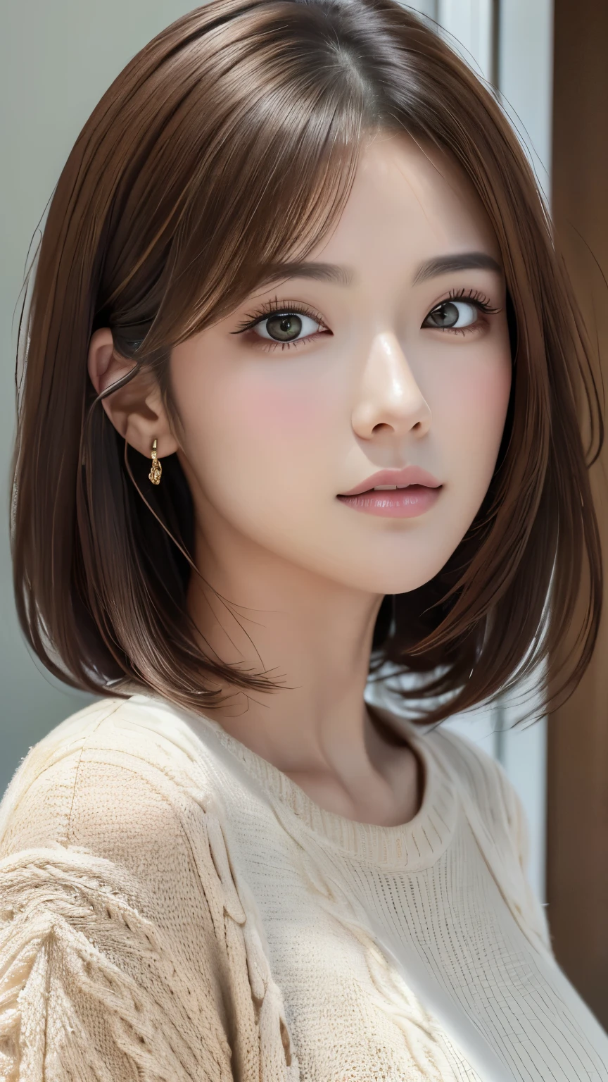 (Representative works:1.3)、(8k、Realistic、RAW Photos、Best image quality:1.4)、(30 year old mature woman)、Small face、Beautiful Face、(Realistic Face)、No makeup、Natural Makeup、light makeup、 (Dark brown hair)、Beautiful hairstyle、Realistic eyes、Beautiful details、 (Realisticな肌)、Beautiful Skin、 (sweater)、 Confused、 charm、超High resolution、Ultra-realistic、 High resolution、Golden Ratio