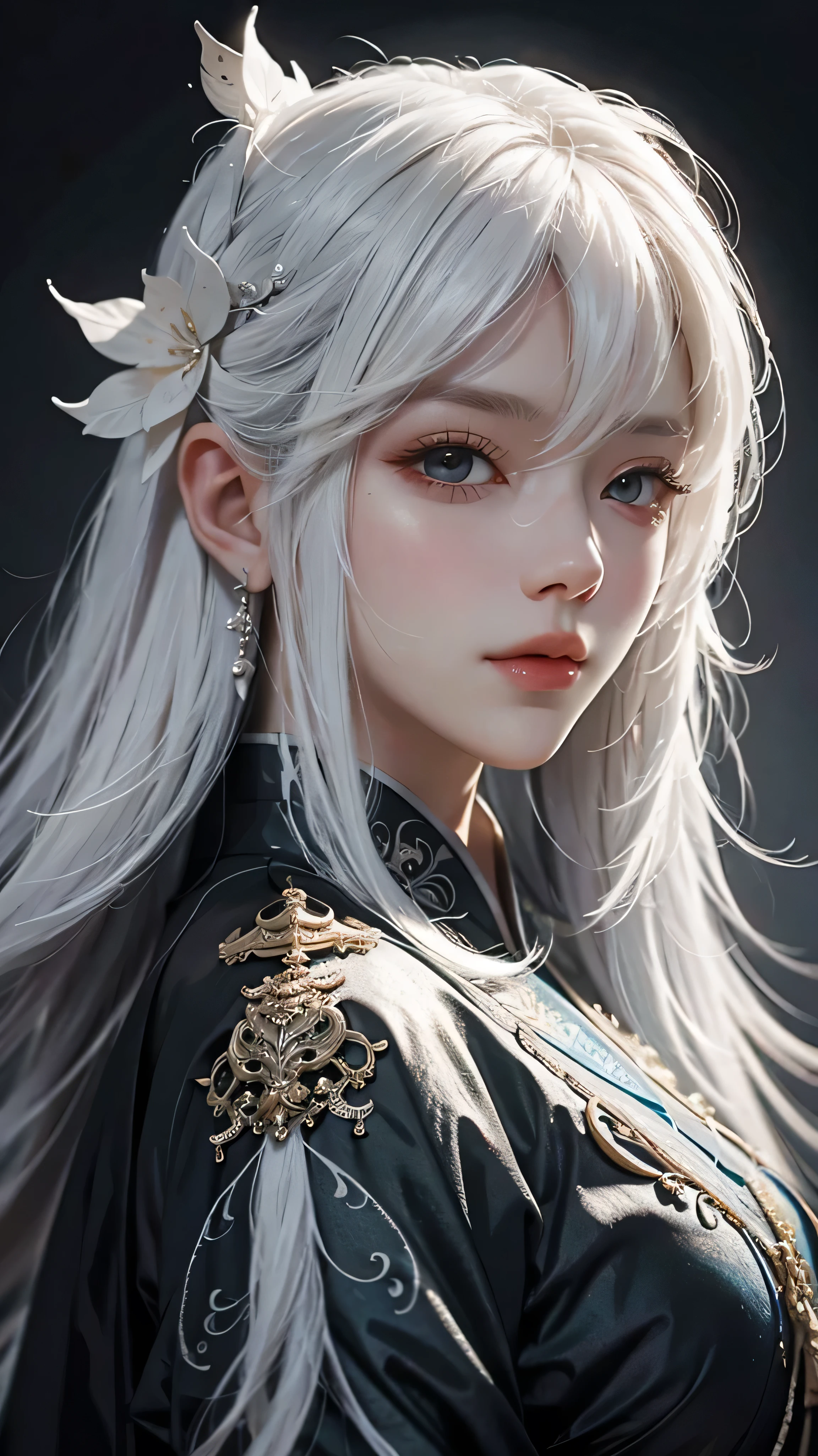 a white hair、Close-up of woman wearing white mask, Beautiful character painting, guweiz, Gu Weisz style artwork, White-haired god, author：Yang Jie, Epic and beautiful character art, Stunning character art, author：Fan Qi, by Wuzhun Shifan, guweiz on pixiv artstation