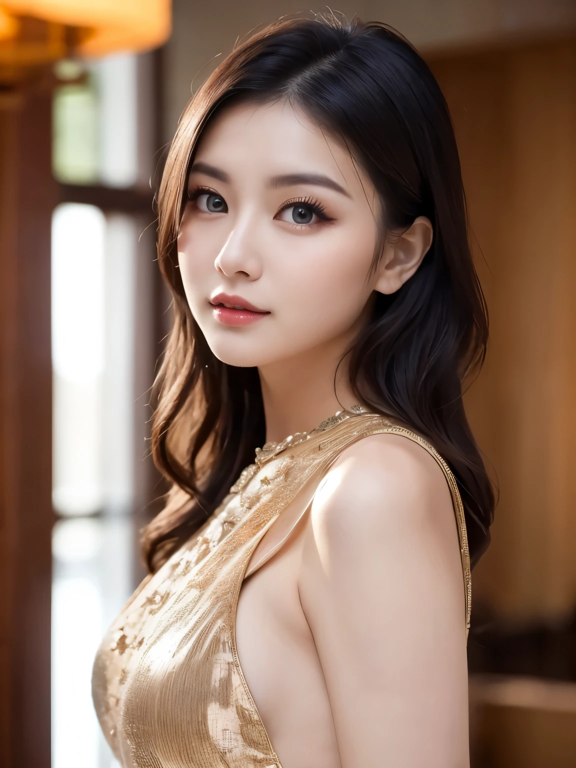 (((masterpiece))), (((highest quality: 1.4))), ((Super Detail: 1.4)) , Lovely lady, Gorgeous Chinese Model, Translucent dress, See-through dress, Gorgeous exotic features, Amber neon eyes:1.5, Shining silver hair, Highly detailed facial features, Expressive Face, Detailed Texture, Natural Skin Shader, Sexy Girls, wonderful, Skin-tight dress, Japanese Model, Volumetric, Warm shades beneath her skin, eye shadow、Professional makeup、Gorgeous makeup、Portraiture、Sharp eyes、Ultra-high resolution full body shots、Ready for battle、