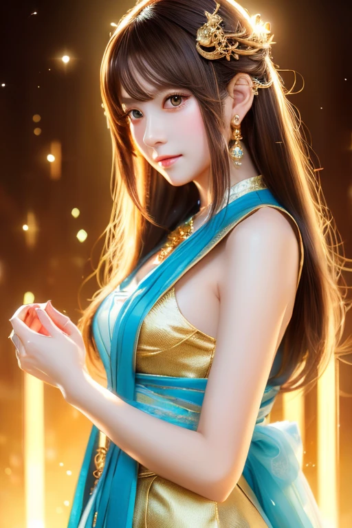 High quality CG illustration,((highest quality)), ((masterpiece)), (detailed), Perfect Face,Japanese Goddess,Soft atmosphere,,Long Hair,Big eyes,cute,Portrait photos,A pale blue crystal glowing in both hands,Golden Screen Goddess,k rich man,God of fortune,The goddess,whole body,Dragon gods all around,,,,,,,,,,,,,,,,,,,,