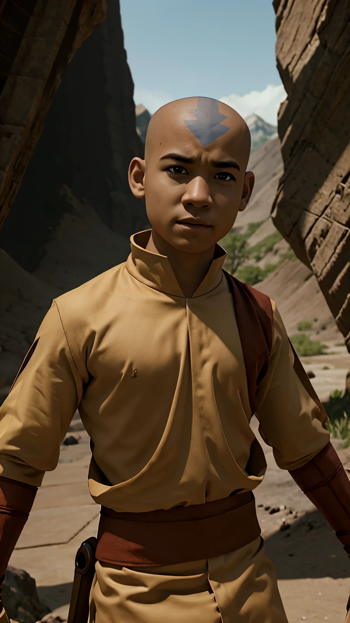 masterpiece, best quality, game cg, 1boy, solo, male focus, looking at viewer, upper body, depth of field, , , aang_avatar, black eyes, , sci-fi, High definition