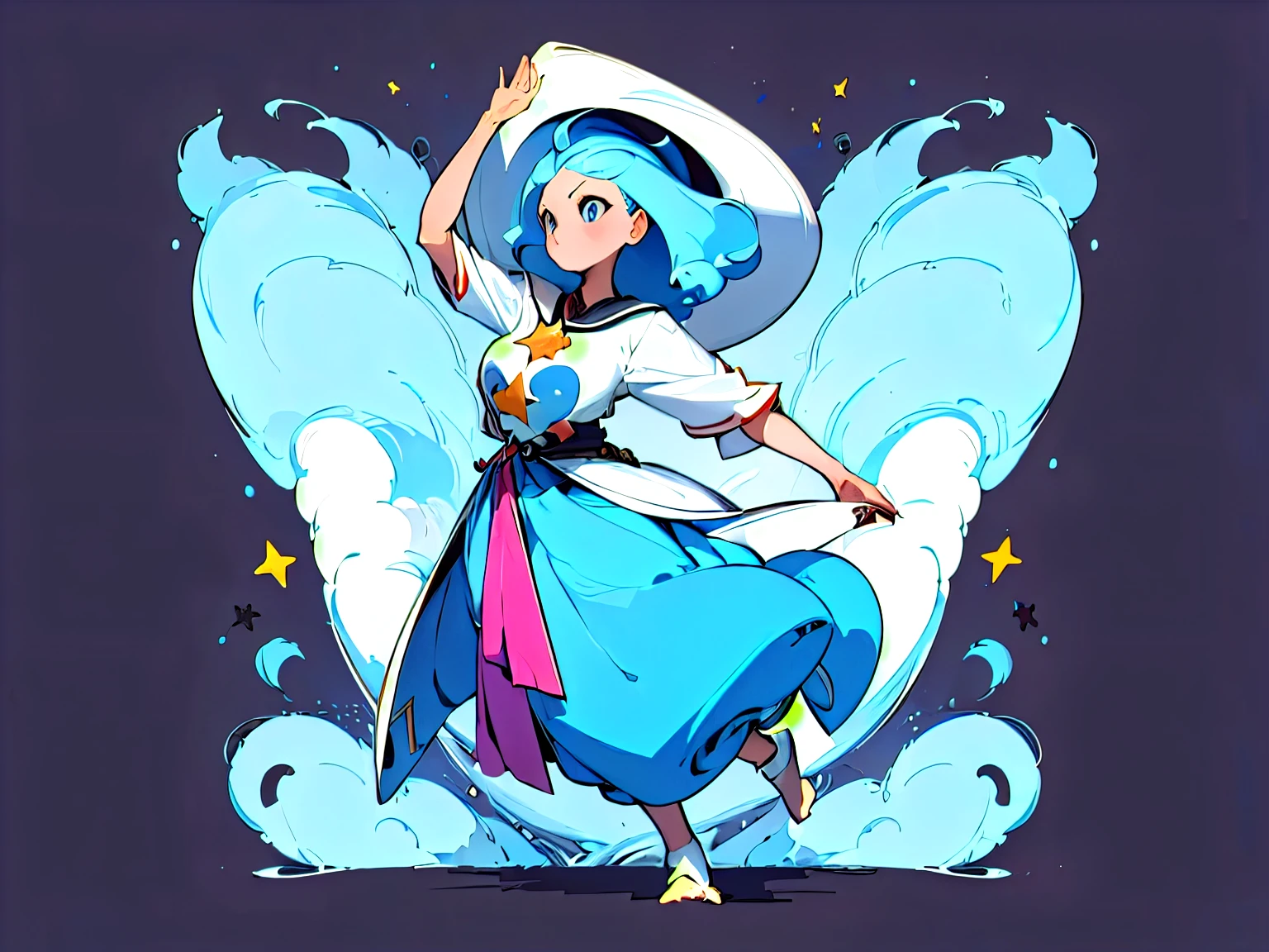 ((Masterpiece)),(((best quality))),(character design sheet, same character, front, side, go back), illustration, ผู้female 1 คน, Hair color, smooth, Hair style fax, eyes, environment change scene, Hair style fax, Zitai poses, female, witch shirt, big breast, star, charturnbetalora, (simple go background, white go background: 1.3), --6