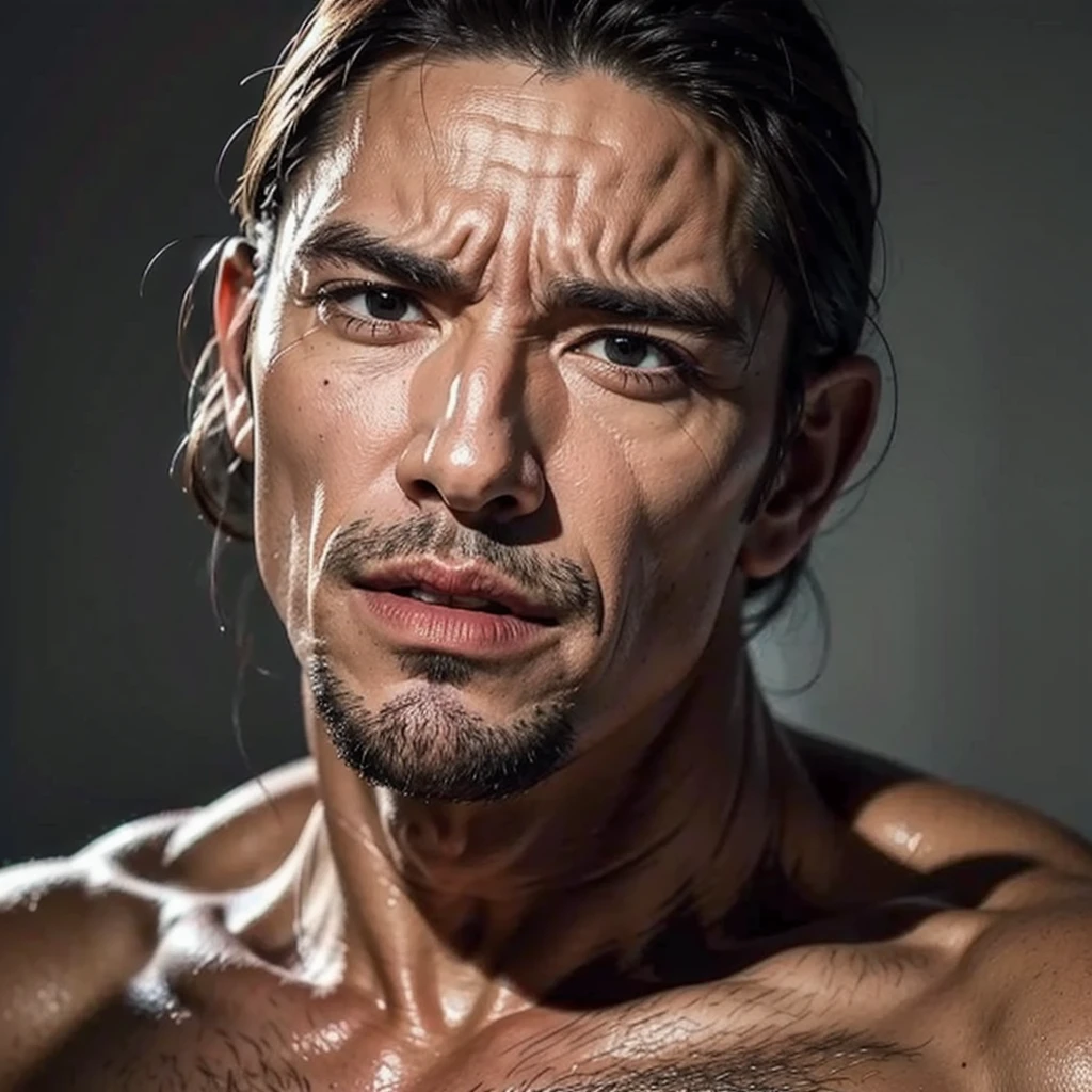 verry realistic man face, muscular, cruel, 16k