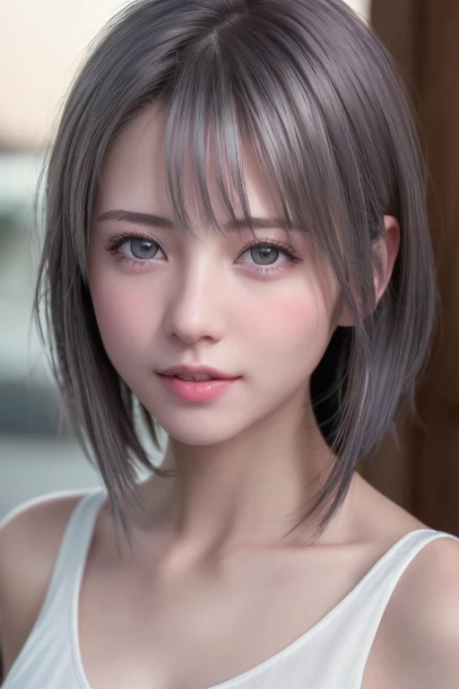 (8k, Realistic, RAW Photos, highest quality: 1.3), (One Girl), so beautiful, (Realistic Face), (boyish, Silver Color Become familiarrry Shorthair), Become familiarautiful , A brilliance that captivates the viewer, Become familiarautiful expression, Become familiarautiful breasts, (Realistic Skin), Become familiar...