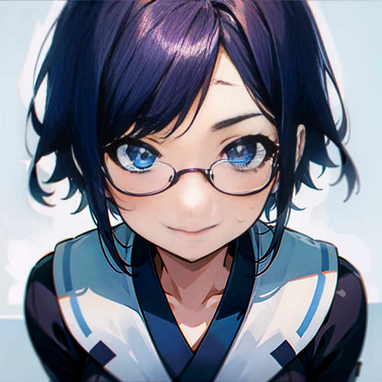 A smile full of happiness、Breathless face、Japanese High School Girl、Just arrived at the meeting、Checked ailor suit、sweating、Excited facial expression、short hair、Glasses