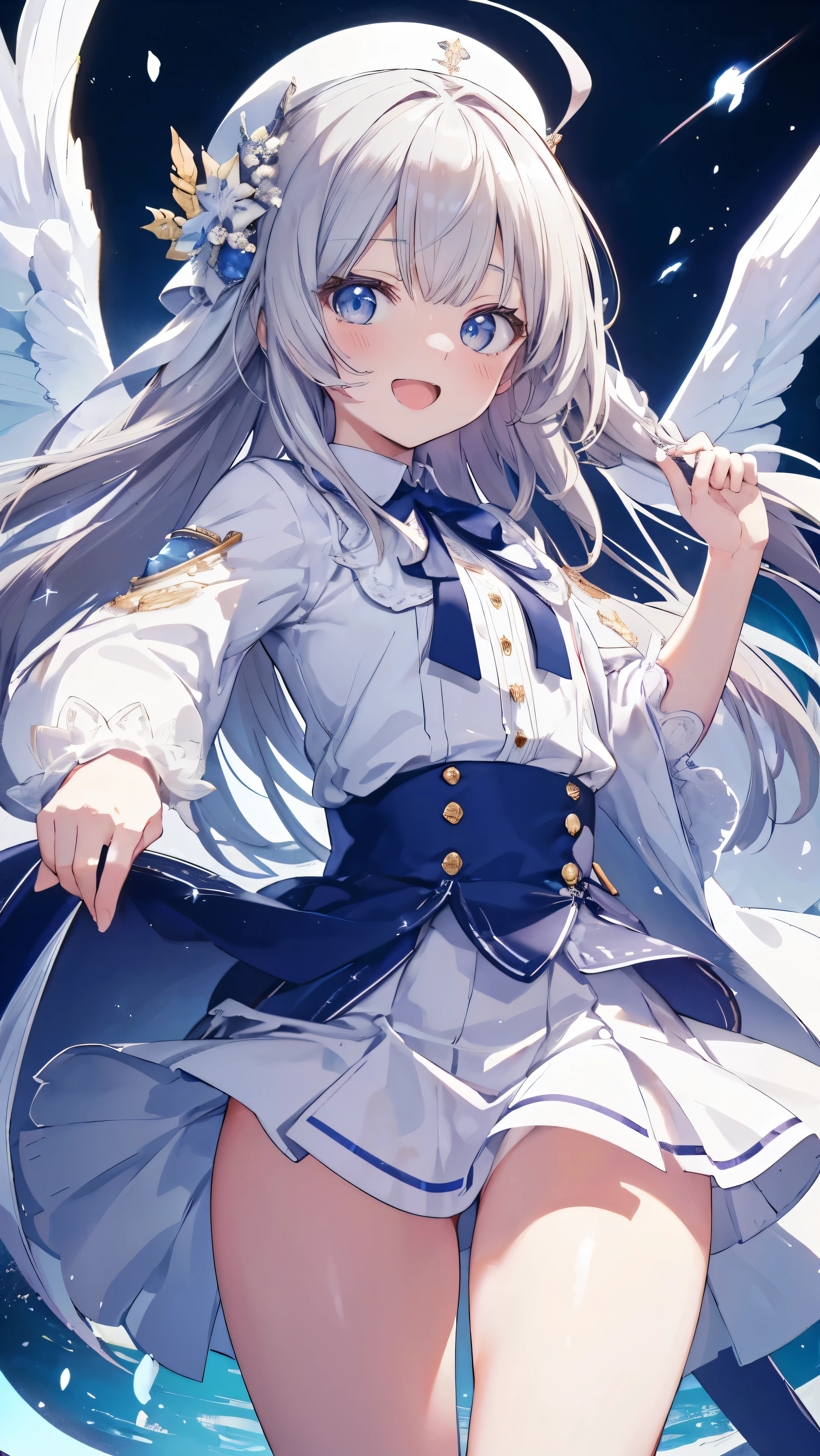 A woman with long hair and angel wings in a dress - SeaArt AI