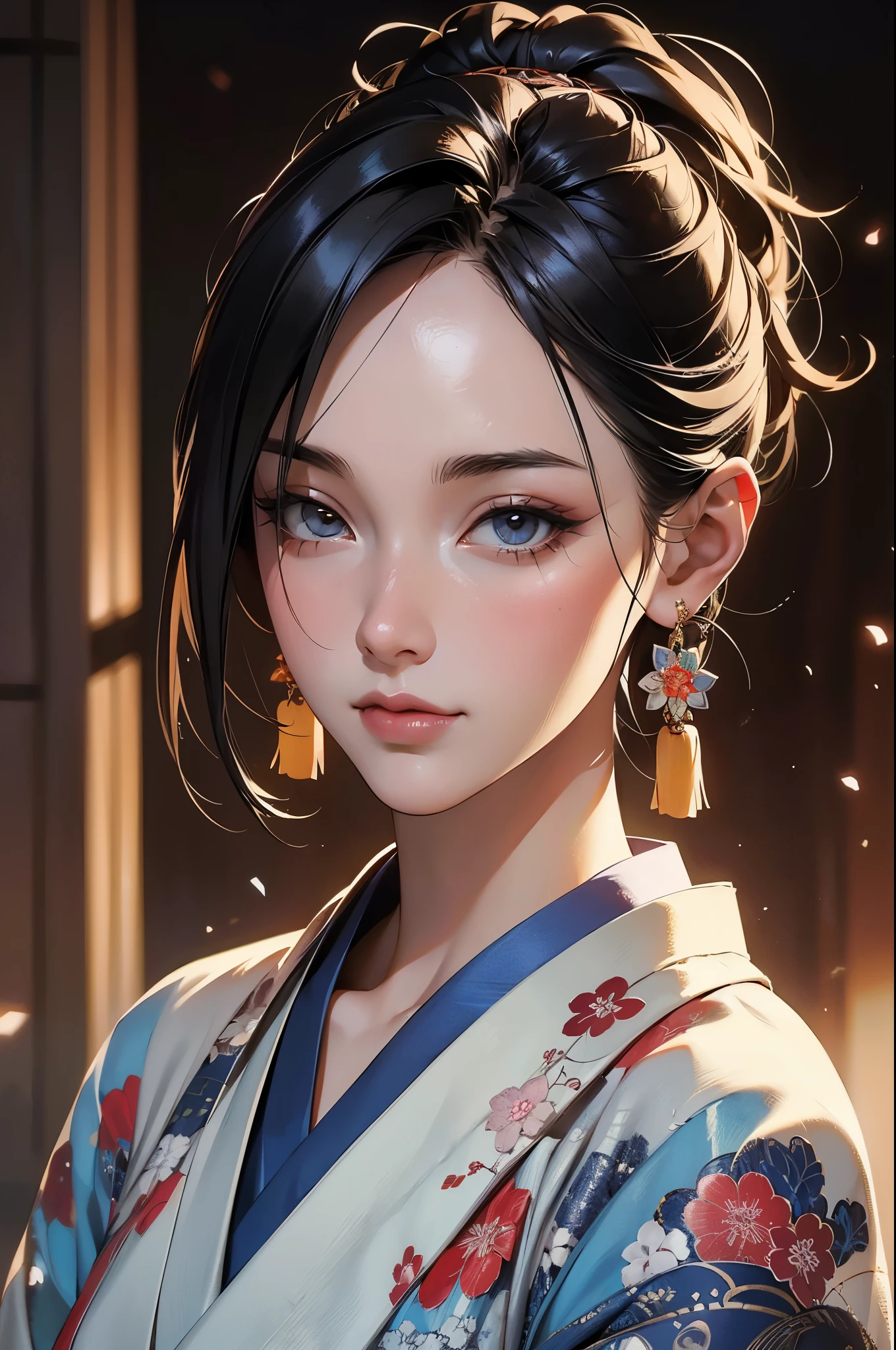 ((highest quality)), ((masterpiece)), (be familiar with), perfect face,fine skin texture,Beauty,fantasy,Japan,Beauty in the background of the ancient city,kimono,Octane render