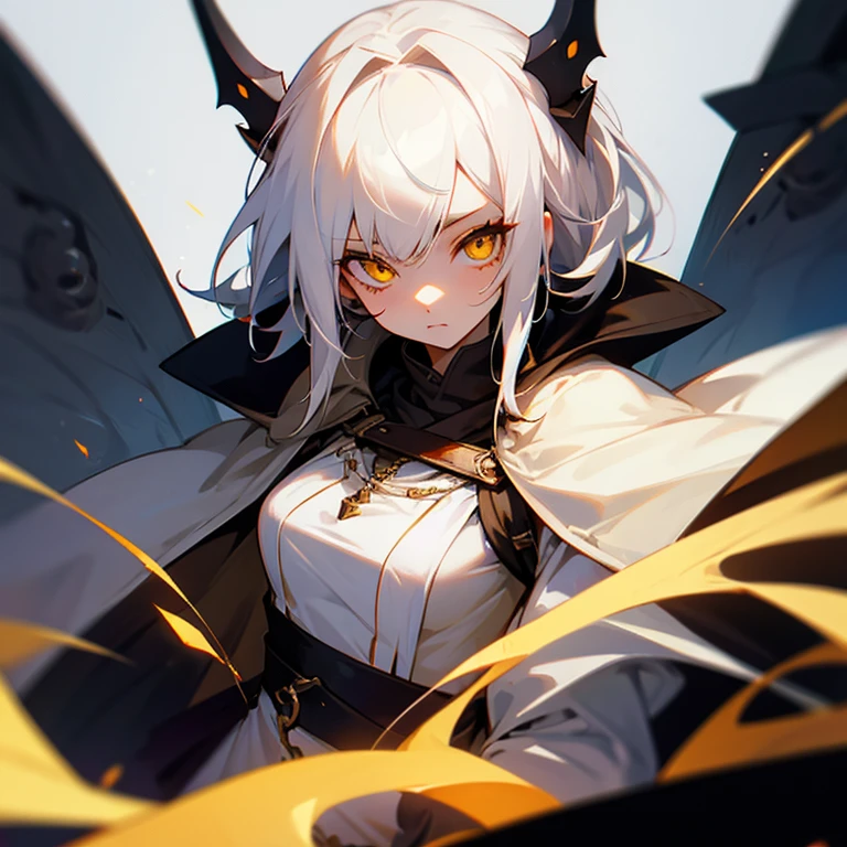 Girl: having a white hair and brown cape. Yellow eyes and third eyes