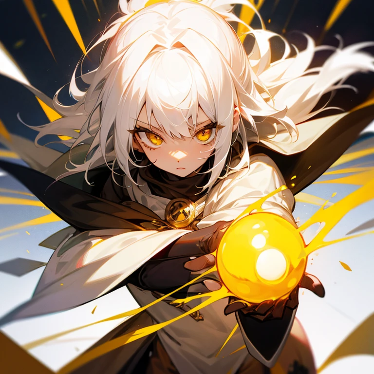Girl: having a white hair and brown cape. Yellow eyes and third eyes