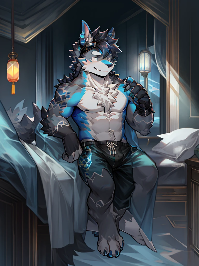 POV, correct anatomy, furry, furry, ((lair (dragon-wolf hybrid), male, red details on arms, legs and ears, wolf nose, one blue eyes and one red, cute, blue skin, blue horns, gray pectoral scales, large wolf tail, dragon wings, fluffy gray hair))). Naked body, rough slits, drink (milk), splash on body (whole body), saliva, bathroom, intimate, extremely detailed art, tesudo, gorgeous colors, professional photos, various angles, detailed landscapes, hdt, tinta, dark light, more seductive settings, ultra 8k, HDR.