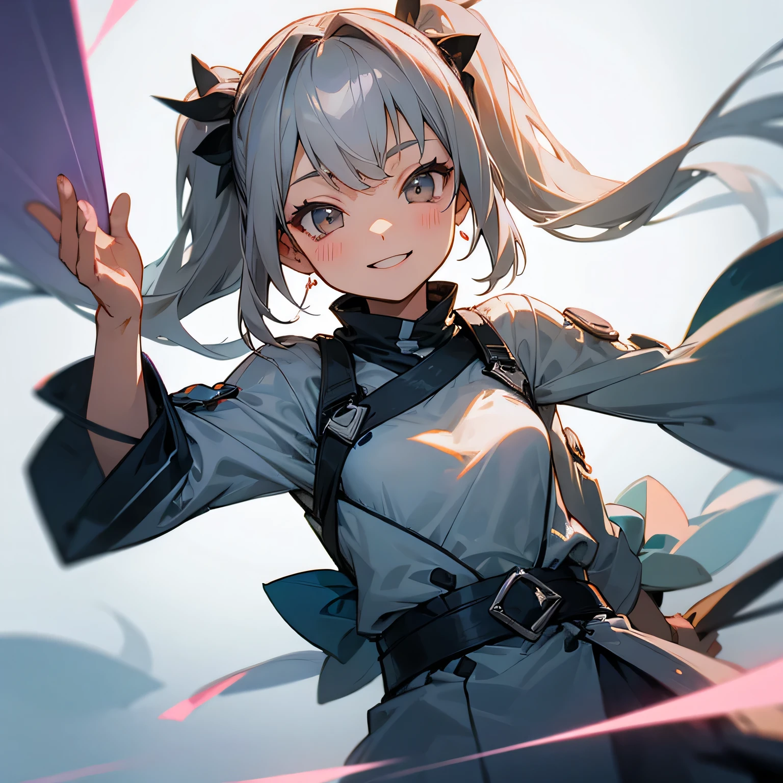 Gray Hair、beautiful girl、Happy face、hide、Small breasts、Twin tails