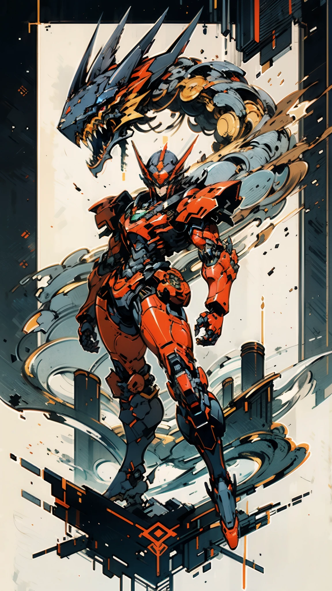 A man wearing a full-face helmet, a fantasy-style biotech armored combat suit, green eyes, (a composite layered chest armor), fully enclosed shoulder guards, matching arm and leg guards, the belt is adorned with dragon claw grasping orbs, (the color scheme is primarily black with red accents), the design balances heavy with agility, a high-tech bio-mecha armor, (Armor Concept Inspired by Dragons, stand on the top of a skyscraper in a futuristic sci-fi city), this character embodies a finely crafted fantasy-surreal style armored hero in anime style, exquisite and mature manga art style, (element, plasma, energy, the armor glows), ((male:1.5)), metallic, real texture material, dramatic, high definition, best quality, highres, ultra-detailed, ultra-fine painting, extremely delicate, professional, perfect body proportions, golden ratio, anatomically correct, symmetrical face, extremely detailed eyes and face, high quality eyes, creativity, RAW photo, UHD, 32k, Natural light, cinematic lighting, masterpiece-anatomy-perfect, masterpiece:1.5