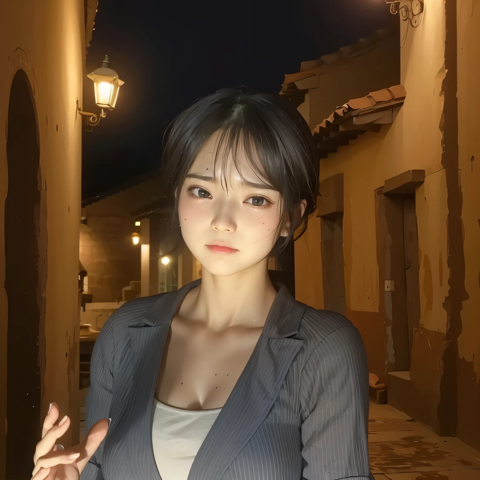 ((Sad、The expression that felt like Fr.))、((Sweaty、blush one&#39;s cheeks、Sweat-soaked skin))、(8k, highest quality, masterpiece:1.2), (Realistic, photo-Realistic:1.37), Very detailed,highest quality, Ultra-high resolution, Professional Lighting, Photon Mapping, Radio City, Physically Based Rendering, Cinematic lighting,  Late Night Path,Depth of written border, Sharp focus,moonlight, Good composition,1 girl,alone,(whole body), (whole body),Fine and beautiful eyes,((Red Eyes、I&#39;m afraid of something))、 Temporarily stop, Tight waist,Japanese , Black Hair,Messy Hair,Long hair blowing in the wind,((Navy blue socks))、(Ulzzang-6500:1.2)、 Mix 4, 