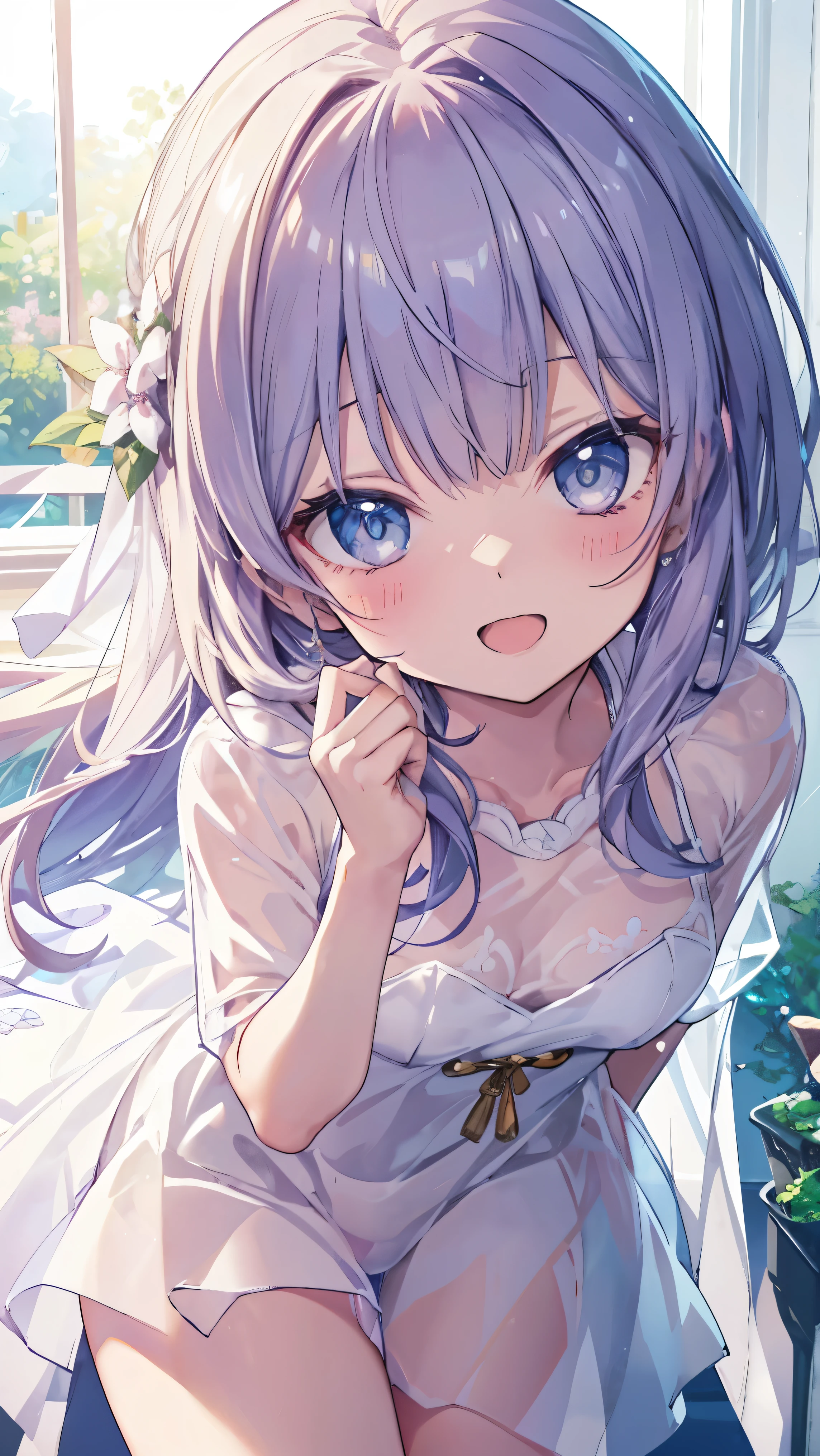 Masterpiece、Highest quality、highest quality、((((Transparency))))、(Open Mouth Smile)、Shiny hair quality、Small face、Dynamic pose、Super detailed, beautiful, wide eyes、Ultra-detailed, clear and beautiful faces、(cute illustration:1.2), High-resolution, ultra-detailed, best quality, embarrassed、Thighs, Awards, Anatomically correct
