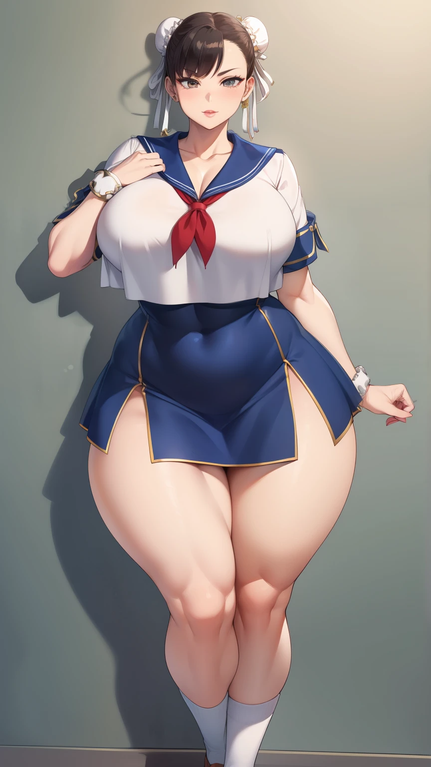 Large Breasts, Big Hips,Full Body Shot, Mature mother, Whipping the lower body, Plump thighs, ox, Seductive mature woman, Perfect body, Plus Size Model,high school girl,Sailor suit, The skirt is short,Mature woman wearing Sailor suit,Chunli