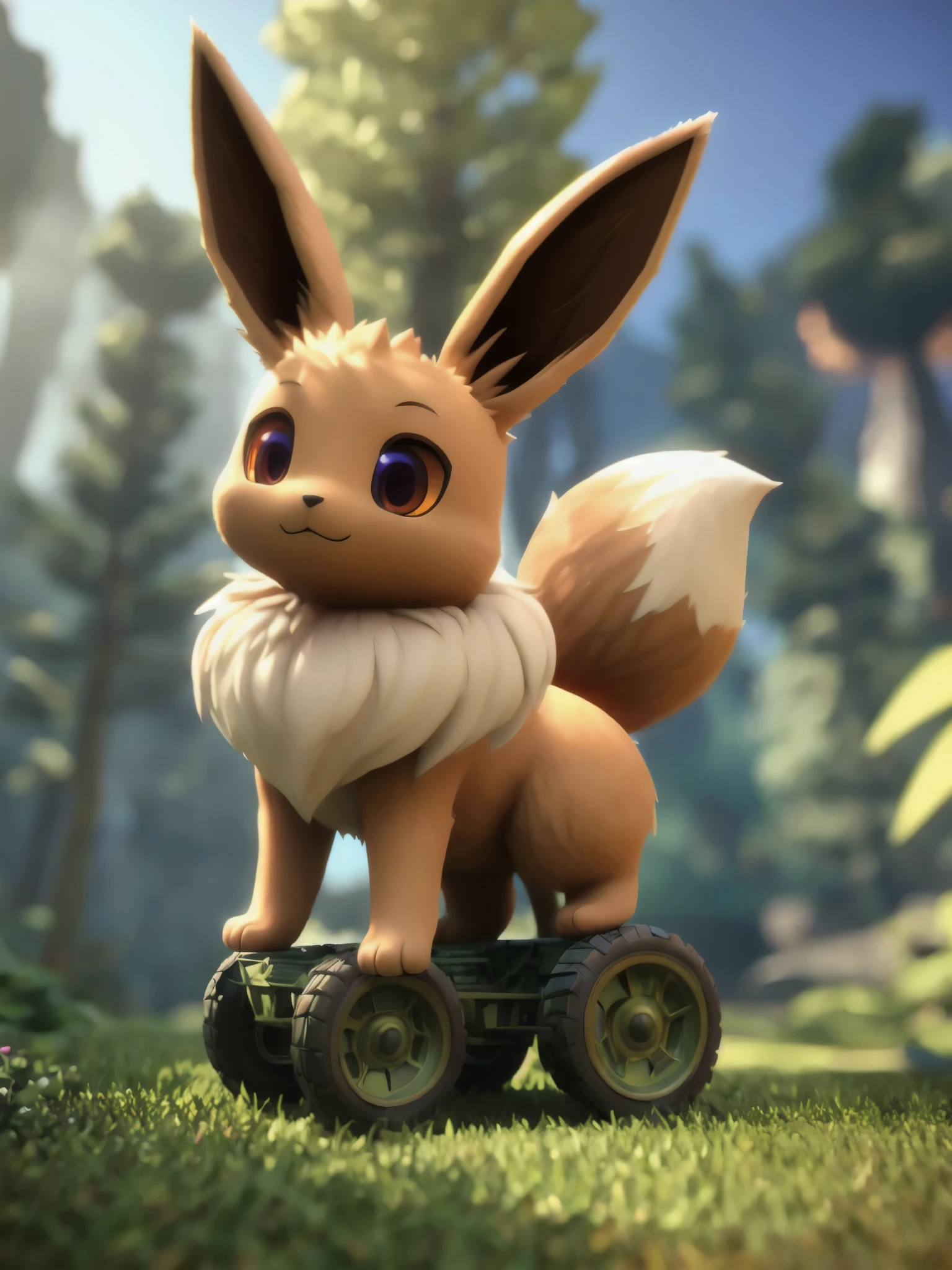 Solitary ((Chibi four-legged wild Eevee)), (Three-quarter portrait),
((Fine fluffy fur)), (Sunlight灿烂的日子森林, Sunlight, plant), 
rest,
(masterpiece, best quality, Surreal, 4K, 2k, (Wheels within wheels:0.9), (High Detail:1.2),
(3D \(artwork\):1.25), Blender \(Software\), Soft Focus, Ray Tracing, (Unreal Engine:1.25), Absurd)