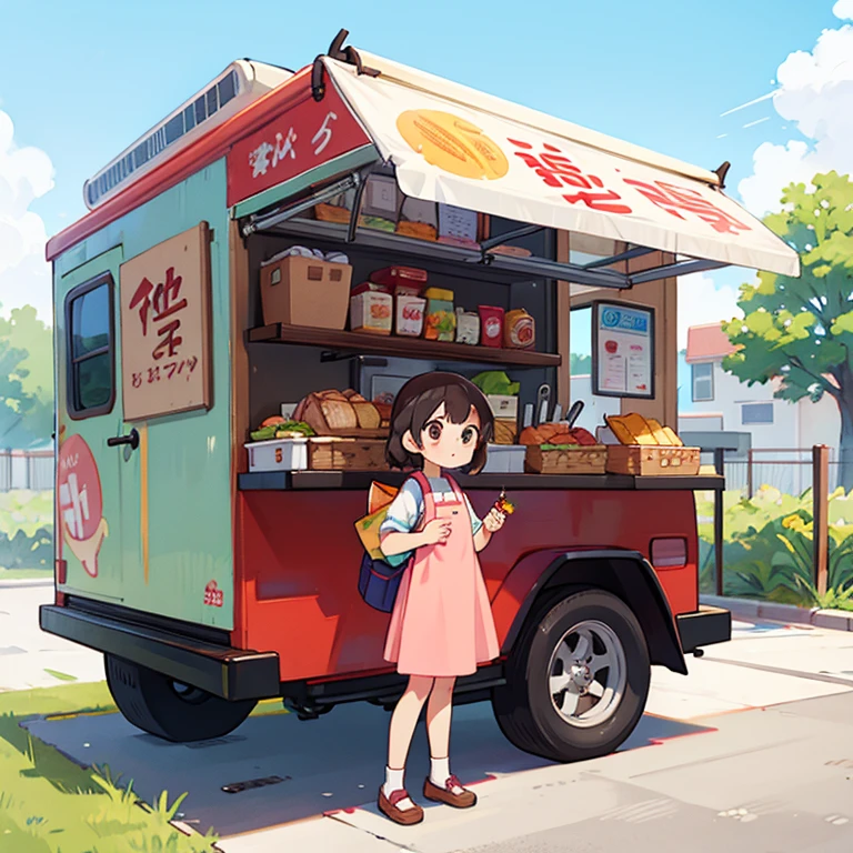 Girls selling bento lunches from a food truck