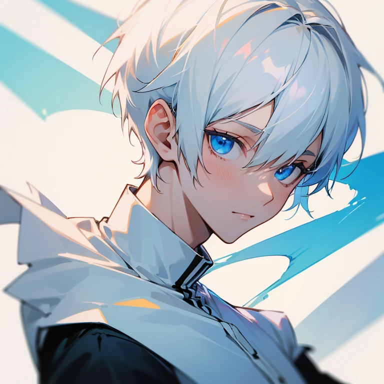 The young man with short white hair and blue eyes