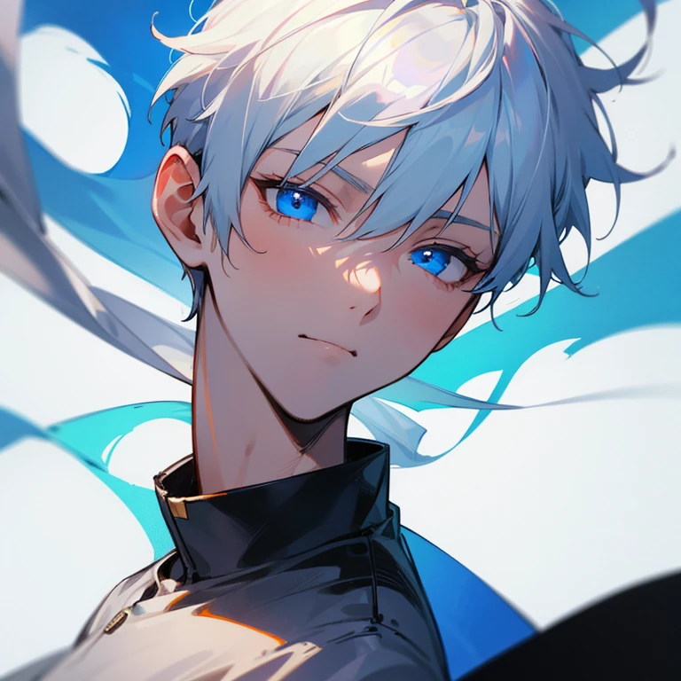 The young man with short white hair and blue eyes 