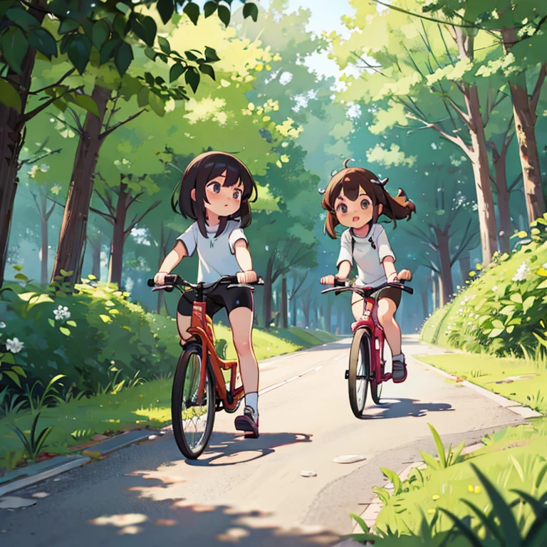 Girls riding bicycles　Cycling Paths