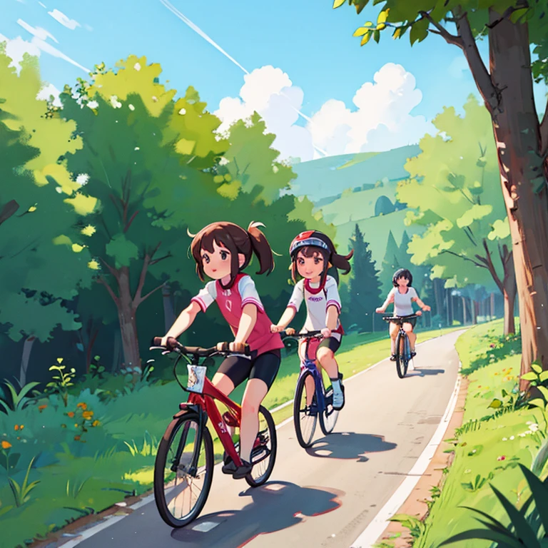 Girls riding bicycles　Cycling Paths