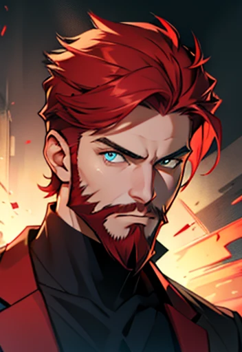 Human Male With red haircut, Beard , yellow pupils 