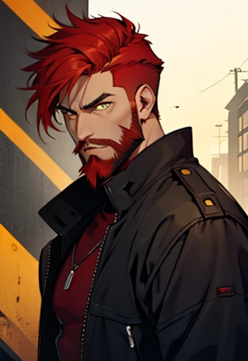 Human Male With red haircut, Beard , yellow pupils 