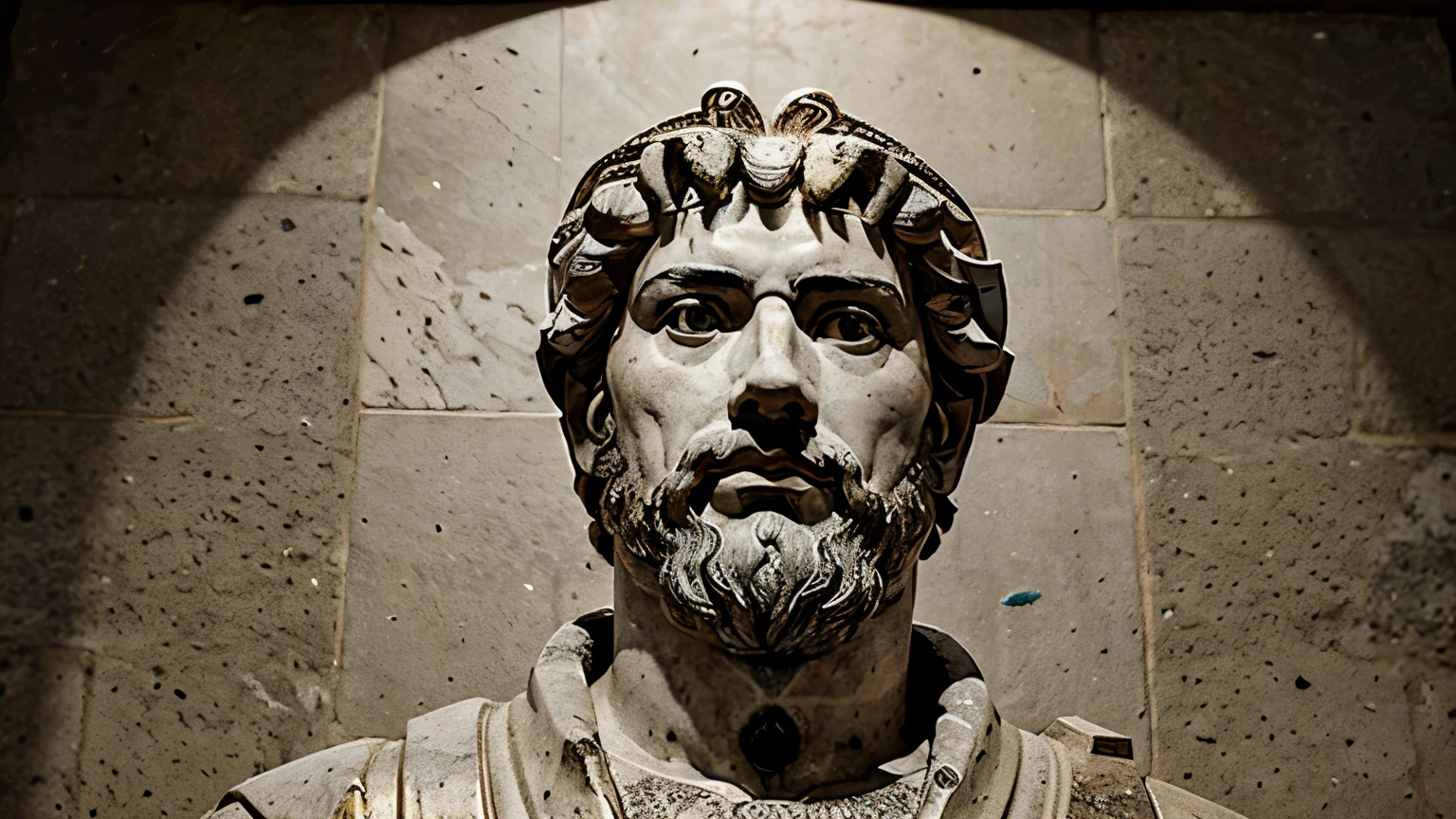 Generate an image of Marcus Aurelius, com textura de granito.