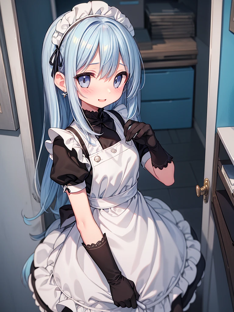 masterpiece, best quality, extremely detailed, (illustration, official art:1.1), 1 girl ,(((( light blue long hair)))), ,(((( light blue long hair)))),light blue hair, ,10 years old, long hair ((blush)) , cute face, big eyes, masterpiece, best quality,(((((a very delicate and beautiful girl))))),Amazing,beautiful detailed eyes,blunt bangs((((little delicate girl)))),tareme(true beautiful:1.2), sense of depth,dynamic angle,,,, affectionate smile, (true beautiful:1.2),,(tiny 1girl model:1.2),)(flat chest)),masterpiece,best quality, masterpiece, highres,
1girl, pantyhose, maid, gloves,maid_headdress, solo, apron, frills, elbow_gloves, dress, black_gloves, black_legwear, short_hair, broom, lips, breasts, standing, puffy_sleeves, blush, looking_at_viewer, leaning_forward, black_eyes, open_mouth, holding, smile, bangs, earrings, black_dress, maid_apron, red_lips"glow effects, godrays, Hand drawn, render, 8k, octane render, cinema 4d, blender, dark, atmospheric 4k ultra detailed, cinematic, Sharp focus, big depth of field, Masterpiece, colors, 3d octane render, 4k, concept art, trending on artstation, hyperrealistic, Vivid colors, extremely detailed CG unity 8k wallpaper, trending on CGSociety, Intricate, High Detail, dramatic", anime coloring, anime screencap,