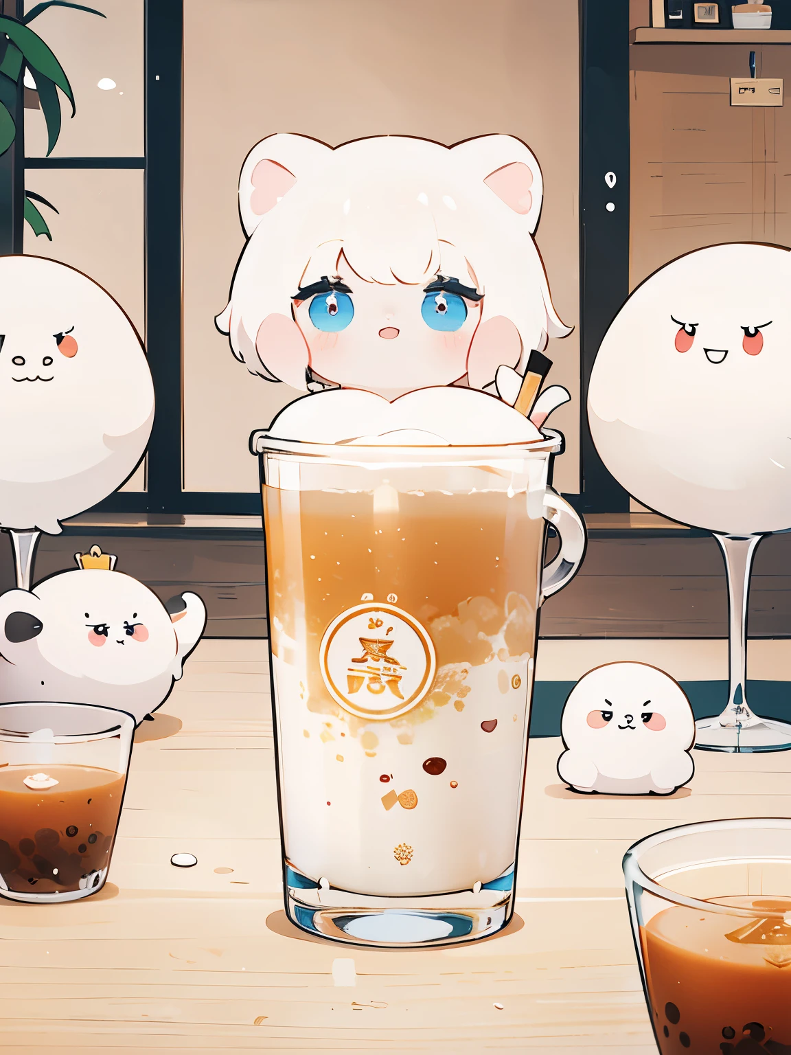 Masterpiece, best quality, 8k, cute pearl milk tea