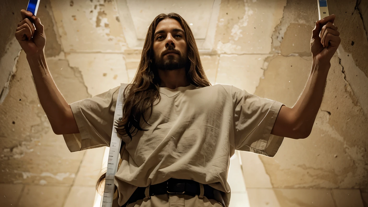 Jesus holding a ruler