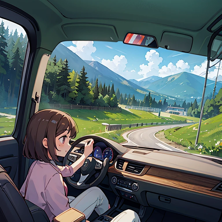 Girls driving through the mountain pass